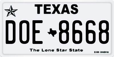 TX license plate DOE8668