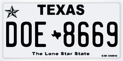 TX license plate DOE8669
