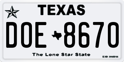 TX license plate DOE8670