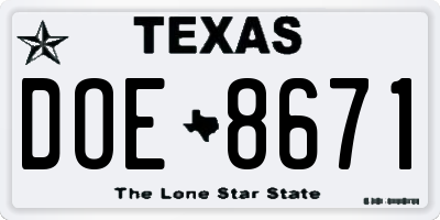 TX license plate DOE8671