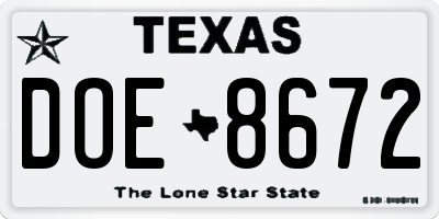 TX license plate DOE8672
