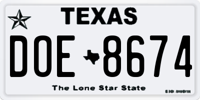 TX license plate DOE8674