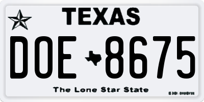 TX license plate DOE8675