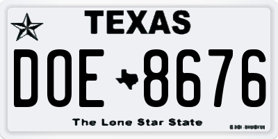 TX license plate DOE8676