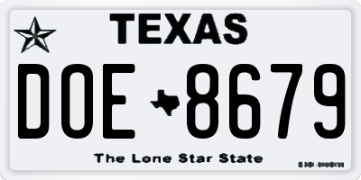 TX license plate DOE8679