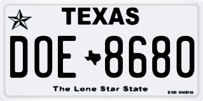 TX license plate DOE8680