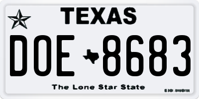 TX license plate DOE8683