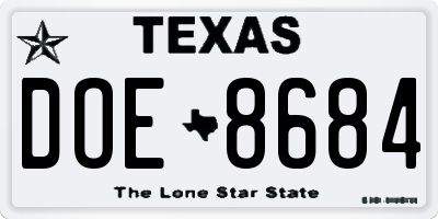 TX license plate DOE8684