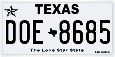 TX license plate DOE8685