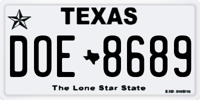 TX license plate DOE8689
