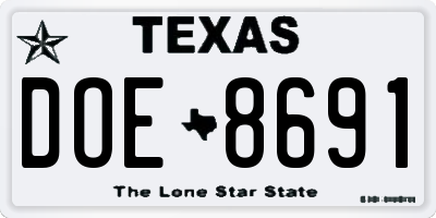 TX license plate DOE8691