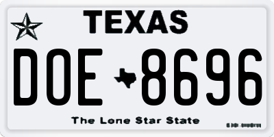 TX license plate DOE8696