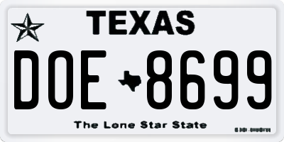 TX license plate DOE8699
