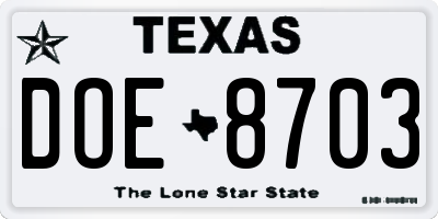 TX license plate DOE8703