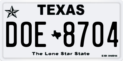 TX license plate DOE8704