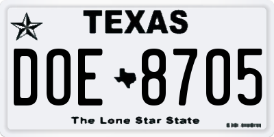 TX license plate DOE8705