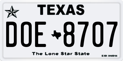 TX license plate DOE8707