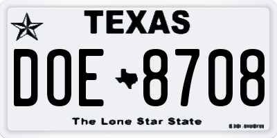 TX license plate DOE8708