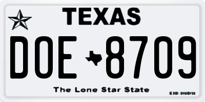 TX license plate DOE8709