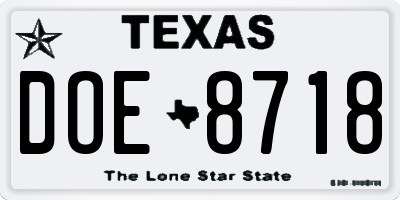 TX license plate DOE8718