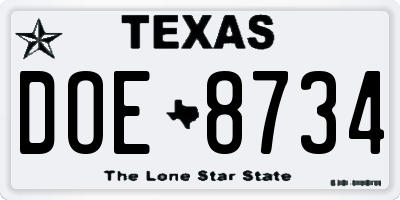 TX license plate DOE8734