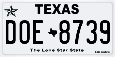 TX license plate DOE8739