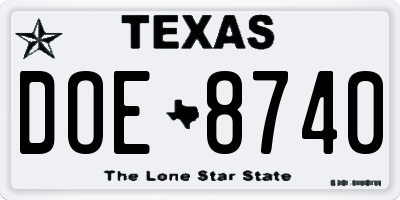 TX license plate DOE8740