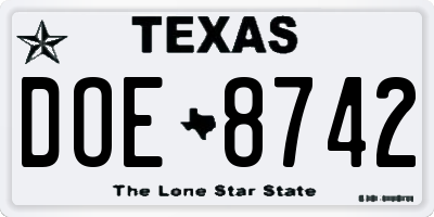 TX license plate DOE8742