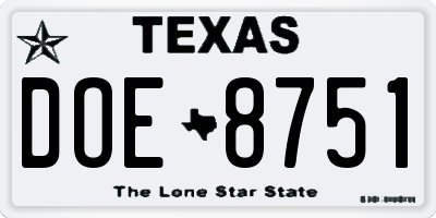 TX license plate DOE8751