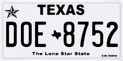 TX license plate DOE8752
