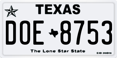 TX license plate DOE8753