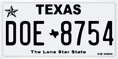 TX license plate DOE8754