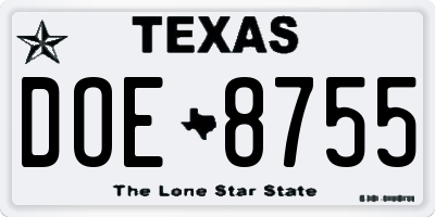 TX license plate DOE8755