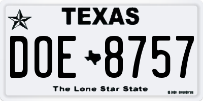 TX license plate DOE8757