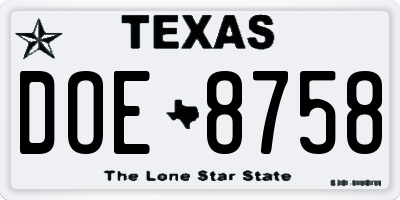 TX license plate DOE8758
