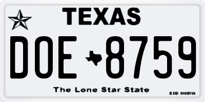 TX license plate DOE8759