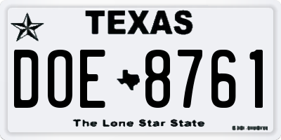 TX license plate DOE8761