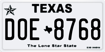 TX license plate DOE8768