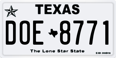 TX license plate DOE8771