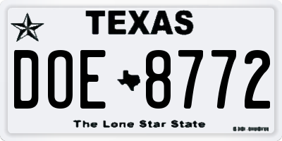 TX license plate DOE8772