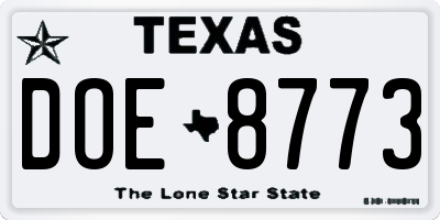 TX license plate DOE8773