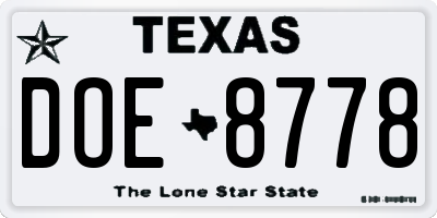 TX license plate DOE8778