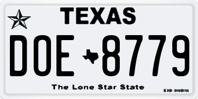 TX license plate DOE8779