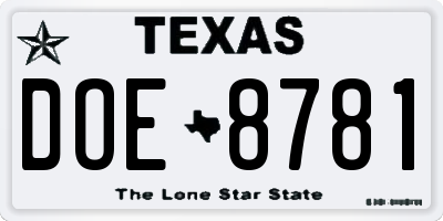 TX license plate DOE8781