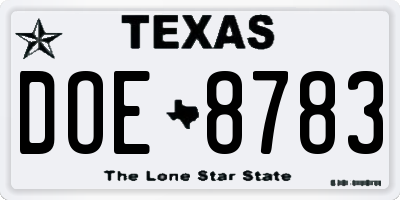 TX license plate DOE8783