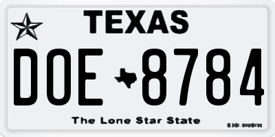 TX license plate DOE8784