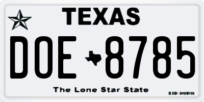 TX license plate DOE8785