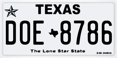 TX license plate DOE8786