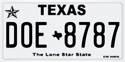 TX license plate DOE8787