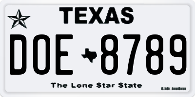 TX license plate DOE8789
